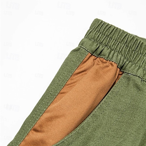  Homens Bermuda Cargo Calção Botões Bolso multi Tecido Vestível Curto Ao ar livre Diário Acampar e Caminhar Moda Clássico Verde Tropa Verde