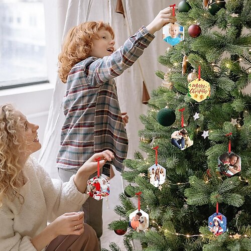  Gepersonaliseerde Foto Kerst Ornamenten Houten Aangepaste Afbeelding Kerstboom Ornamenten Kerst Decoratie Hangende Hanger Cadeaus