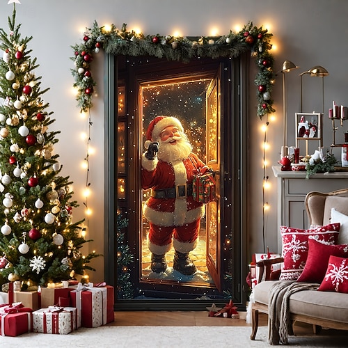  decorațiuni pentru uși de Crăciun huse pentru uși Crăciun Moș Crăciun livrează cadou tapiserie pentru ușă perdea de ușă decorare fundal banner ușă pentru ușa de la intrare, fermă, consumabile pentru