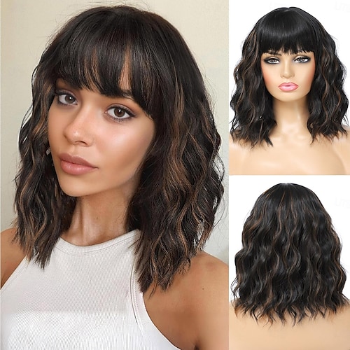 Short Bob Wig with Bangs for Women Natural Looking Heat  display picture 2