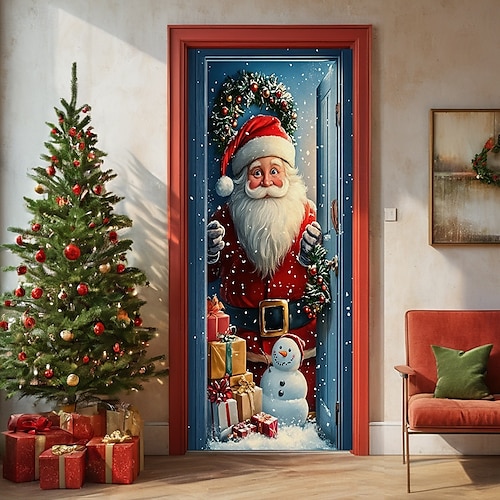  decorațiuni pentru uși de Crăciun huse de uși tapiserie pentru ușă de Moș Crăciun decorațiuni pentru perdele de ușă roz fundal banner de ușă pentru ușa de la intrare, fermă, consumabile pentru decor