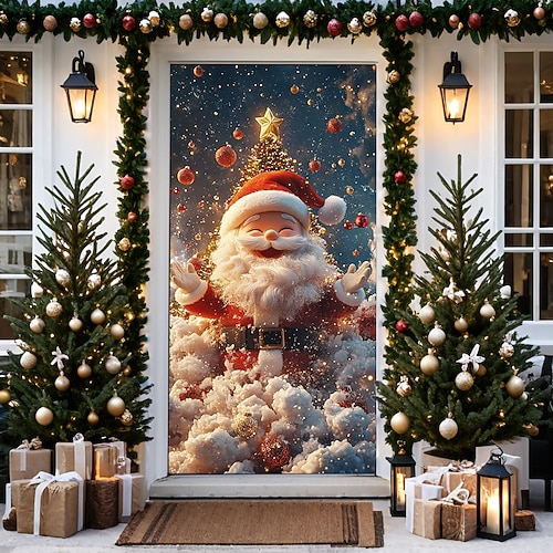  juledørdekorasjoner dørdeksler juletre dør billedvev dør gardin dekorasjon bakteppe dør banner for inngangsdør gårdshus ferie fest dekor forsyninger innendørs/utendørs