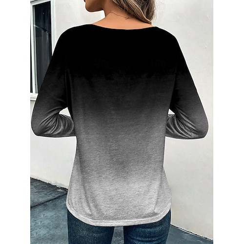  Dames T-shirt Kleurgradatie Modieus Casual Lange mouw Ronde hals Normale tops Dagelijks Weekend Afdrukken Rood blauw Paars Grijs Lente & Herfst