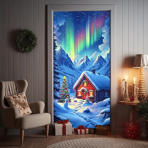  decorazioni natalizie per porte copriporta arazzo per porte del villaggio di Babbo Natale di Natale tenda per porte decorazione fondale striscione per porte interno/esterno per porta d'ingresso