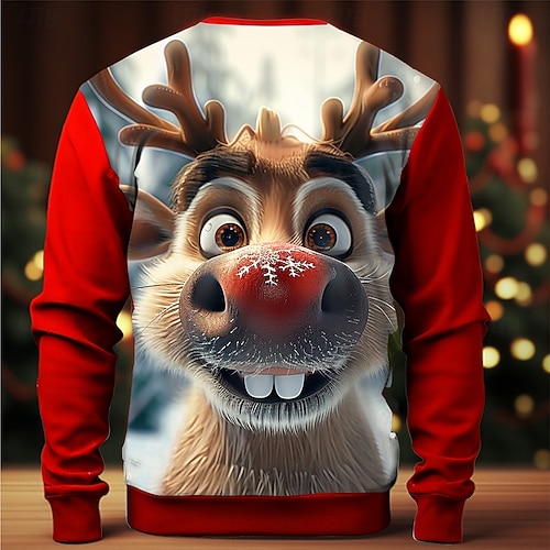  Święta Męskie Druk 3D 3D Kreskówka 3D Bluzy Bluza dresowa Długi rękaw Podkoszulek Półgolf 3D Zabawny Druk 3D Święta Urlop Impreza Wycięcie pod szyją Druk 3D 3D Zima Wiosna i jesień