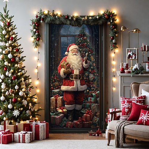  decorațiuni pentru uși de Crăciun huse pentru uși Crăciun Moș Crăciun livrează cadou tapiserie pentru ușă perdea de ușă decorare fundal banner ușă pentru ușa de la intrare, fermă, consumabile pentru