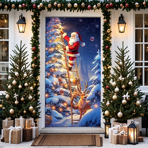  bannière de noël décorations de porte de Noël, couvertures de porte, tapis de porte avec feu d'artifice, , décoration, toile de fond, bannière de porte pour porte d'entrée, décoration de fête de fin