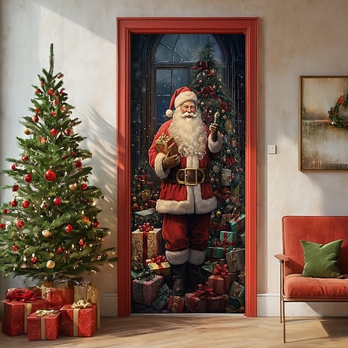  decorațiuni pentru uși de Crăciun huse pentru uși Crăciun Moș Crăciun livrează cadou tapiserie pentru ușă perdea de ușă decorare fundal banner ușă pentru ușa de la intrare, fermă, consumabile pentru