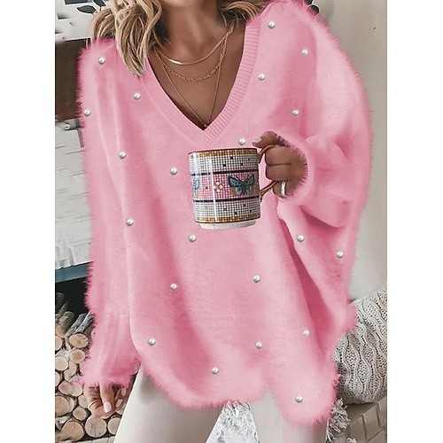 camicetta da donna pullover peloso oversize scollo a V casual caldo morbido accogliente chic autunno inverno comodo