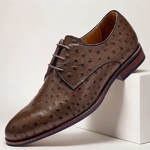 Men's Ostrich Leather Derby Shoes - Luxury Formal Dress Shoes for Business and Special Occasions 2026 - $99.99 Men's Ostrich Leather Derby Shoes - Luxury Formal Dress Shoes for Business and Special Occasions 2026 - $99.99