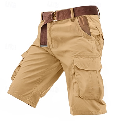  Homens Bermuda Cargo Calção Botões Bolso multi Tecido Vestível Curto Ao ar livre Diário Acampar e Caminhar Moda Clássico Verde Tropa Verde