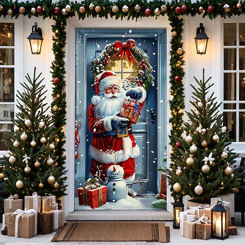  decorațiuni pentru uși de Crăciun huse de uși tapiserie pentru ușă de Moș Crăciun decorațiuni pentru perdele de ușă roz fundal banner de ușă pentru ușa de la intrare, fermă, consumabile pentru decor