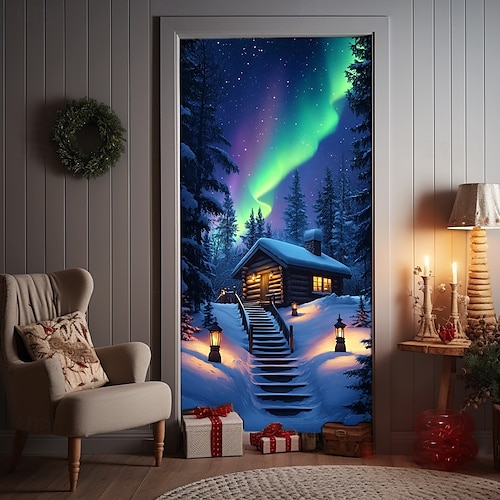  decorazioni natalizie per porte copriporta arazzo per porte del villaggio di Babbo Natale di Natale tenda per porte decorazione fondale striscione per porte interno/esterno per porta d'ingresso