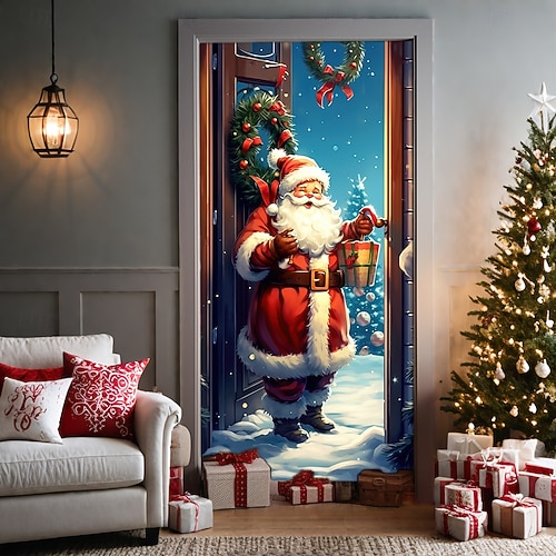  decorațiuni pentru uși de Crăciun huse de uși tapiserie pentru ușă de Moș Crăciun decorațiuni pentru perdele de ușă roz fundal banner de ușă pentru ușa de la intrare, fermă, consumabile pentru decor