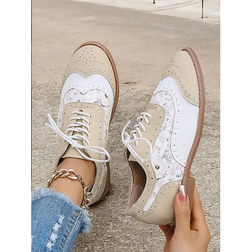  scarpe oxford multicolor da donna, design retrò a punta con pannelli verdi, rosa e viola, brogue casual con lacci per la moda e l'uso quotidiano