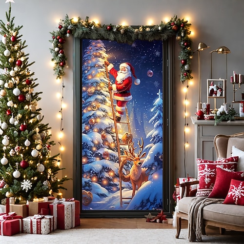 bannière de noël décorations de porte de Noël, couvertures de porte, tapis de porte avec feu d'artifice, , décoration, toile de fond, bannière de porte pour porte d'entrée, décoration de fête de fin