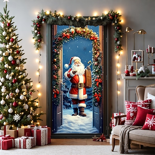  decorațiuni pentru uși de Crăciun huse de uși tapiserie pentru ușă de Moș Crăciun decorațiuni pentru perdele de ușă roz fundal banner de ușă pentru ușa de la intrare, fermă, consumabile pentru decor