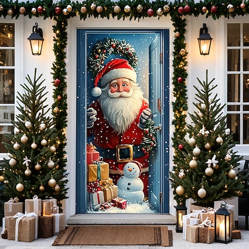  decorațiuni pentru uși de Crăciun huse de uși tapiserie pentru ușă de Moș Crăciun decorațiuni pentru perdele de ușă roz fundal banner de ușă pentru ușa de la intrare, fermă, consumabile pentru decor