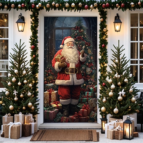  decorațiuni pentru uși de Crăciun huse pentru uși Crăciun Moș Crăciun livrează cadou tapiserie pentru ușă perdea de ușă decorare fundal banner ușă pentru ușa de la intrare, fermă, consumabile pentru