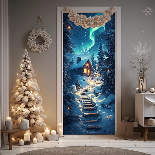  decorazioni natalizie per porte copriporta arazzo per porte del villaggio di Babbo Natale di Natale tenda per porte decorazione fondale striscione per porte interno/esterno per porta d'ingresso