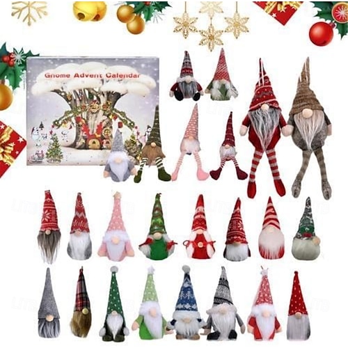  Christmas Gnome Advent Calendar 2024, 24 Pieces Gnome Decor Ornaments Christmas Countdown Xmas Advent Calendar,Dwarf Ornaments , Christmas Vacation Advent Calendar Ornament for Kids