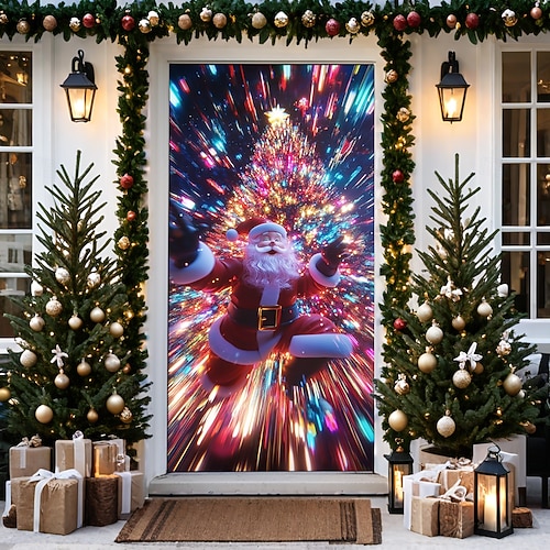  bannière de noël décorations de porte de Noël, couvertures de porte, tapis de porte avec feu d'artifice, , décoration, toile de fond, bannière de porte pour porte d'entrée, décoration de fête de fin