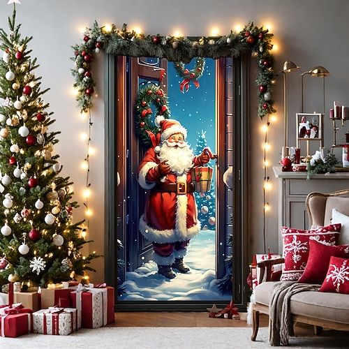  decorațiuni pentru uși de Crăciun huse de uși tapiserie pentru ușă de Moș Crăciun decorațiuni pentru perdele de ușă roz fundal banner de ușă pentru ușa de la intrare, fermă, consumabile pentru decor