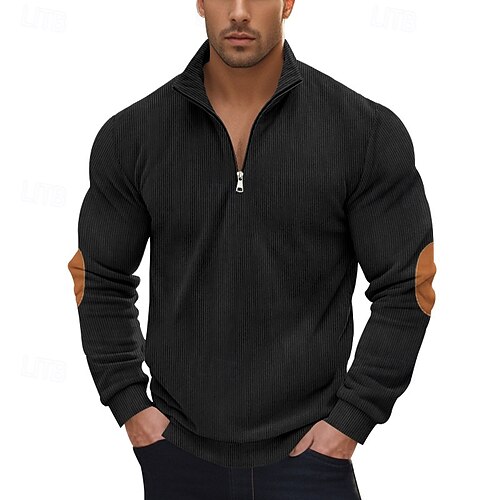 Men's Sweatshirt Quarter Zip Sweatshirt Apricot Black Army Green