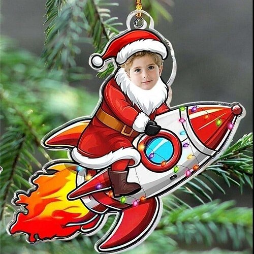  Personliga foto julornament akryl 2D anpassad babyansikts julgransornament juldekoration hängande pendelgåvor
