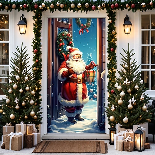  decorațiuni pentru uși de Crăciun huse de uși tapiserie pentru ușă de Moș Crăciun decorațiuni pentru perdele de ușă roz fundal banner de ușă pentru ușa de la intrare, fermă, consumabile pentru decor