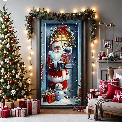  decorațiuni pentru uși de Crăciun huse de uși tapiserie pentru ușă de Moș Crăciun decorațiuni pentru perdele de ușă roz fundal banner de ușă pentru ușa de la intrare, fermă, consumabile pentru decor