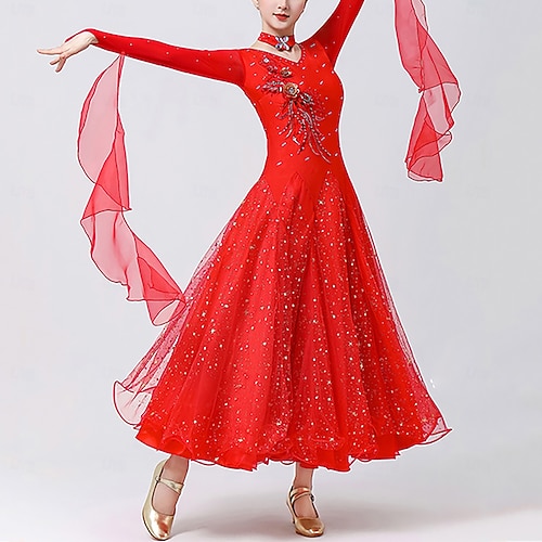 Ballroom Dance Dresses for Women Smooth Waltz Tango Great Swing Long Sleeve Dance  Outfit Competition Dress 2026 - $238.99