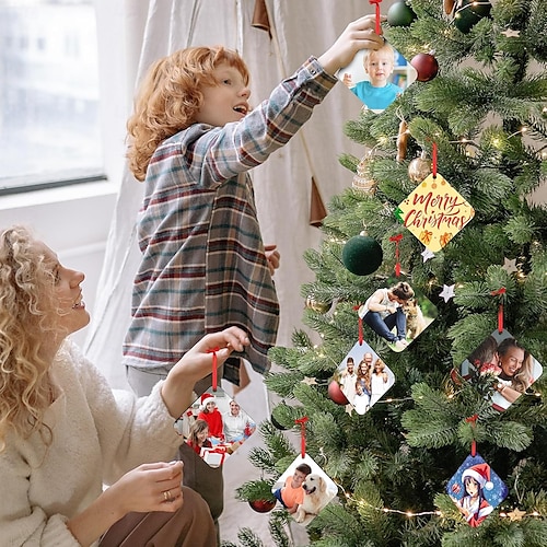  Gepersonaliseerde Foto Kerstornamenten Hout Aangepaste Afbeelding Kerstboom Ornamenten Xmas Decoratie Hangende Hanger Geschenken