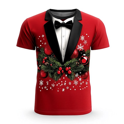 

T-shirt à manches courtes et col ras du cou pour homme, imprimé en 3D, motif flocon de neige, sapin de Noël, décontracté, pour fête, rue, noir/rouge, noir et blanc, vêtements d'été et de printemps,