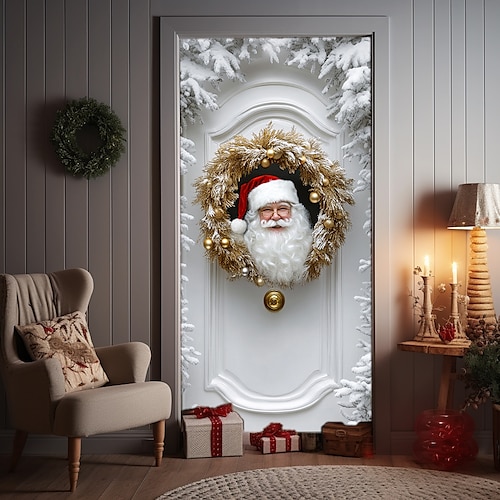 

Adornos navideños para puertas, cubiertas para puertas, tapiz navideño de Papá Noel, cortina para puerta, decoración de fondo, pancarta para puerta interior y exterior, suministros de decoración para