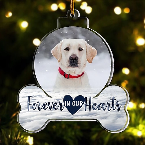 

Personalized Christmas Photo Ornaments Pet Memorial Forever In Our Heart Acrylic 2D Custom Decor Christmas Tree Xmas Decoration Hanging Pendant Gifts