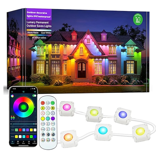 

luci a led a catena eternity lights luci permanenti per esterni con app &Luci per grondaie intelligenti RGBIC remote da 2,4 G IP67 impermeabili tutto l'anno, illuminazione esterna per tetti di case