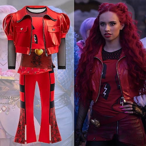 

Descendants The Rise of Red Kids Red Queen of Hearts Outfits Kid's Girls' Cosplay Party Halloween Carnival Easy Halloween Costumes