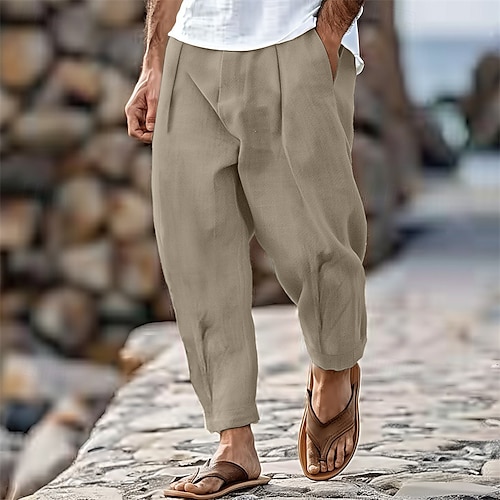 

Men's Trousers Summer Pants Tapered Carrot Pants Beach Pants Front Pocket Pleats Plain Comfort Breathable Casual Daily Holiday Fashion Streetwear Black White