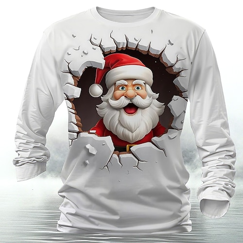 

Christmas Men's Santa Claus 3D T-shirts Santa Claus Casual 3D Print Tee Street Holiday White Yellow Red Long Sleeve Crew Neck Summer Spring Fall Clothing Apparel S M L XL XXL XXXL