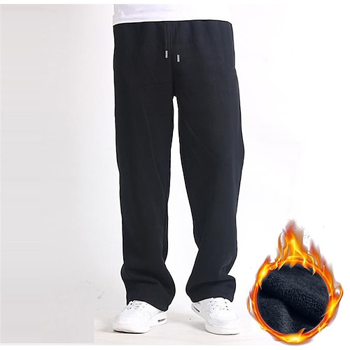 

Men's Fleece Pants Sweatpants Joggers Winter Pants Trousers Drawstring Elastic Waist Straight Leg Solid Color Warm Casual Daily Sports Fashion Black Navy Blue Micro-elastic