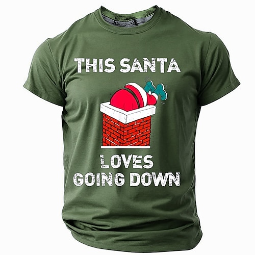 

Christmas Men's Funny Christmas 3D T-shirts Santa Claus Casual 3D Print Party Holiday Blue Green Crew Neck 3D Print Spring & Summer Designer shirt