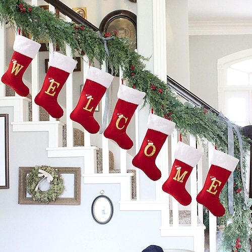 

Personalized Letter Christmas Stocking, Red High-End Gold Velvet Letter Sock, DIY Name Christmas Sock, Mom's Gift Sock for Xmas