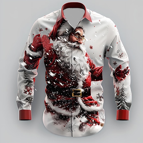 

Christmas Men's Santa Claus Printed Shirts Santa Claus Casual Button Up Long Sleeve Party Evening Daily Fall Winter Spring & Summer Collar Button Up 3D Print Thin Yellow Red Blue Green Polyester