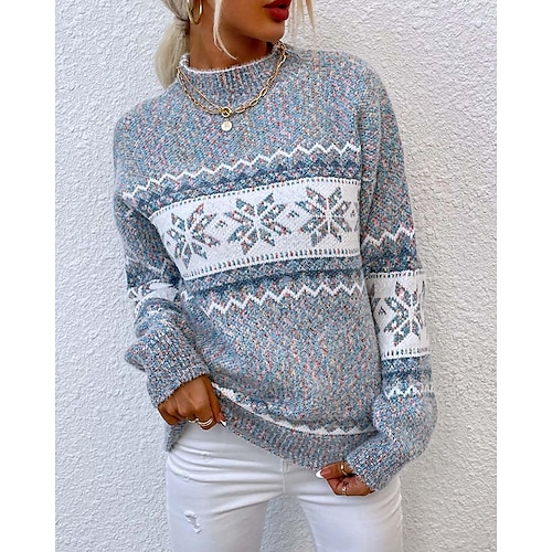 

Women's Ugly Christmas Sweater Crew Neck Knit Knitted Fall Winter Party Outdoor Christmas Streetwear Long Sleeve Print Pink Blue