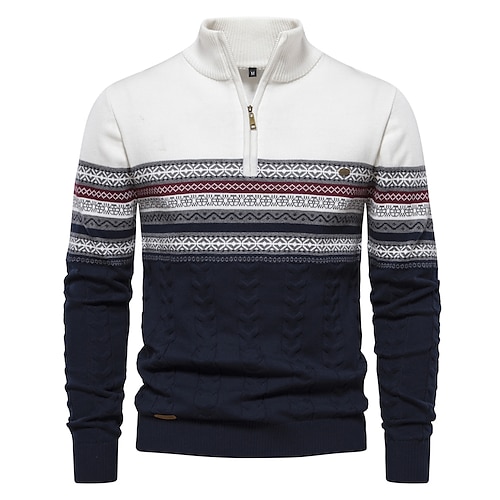 

Men's Pullover Sweater Jumper Ribbed Knit Standing Collar Clothing Apparel Bishop Sleeve Spring & Fall White Navy Blue S M L