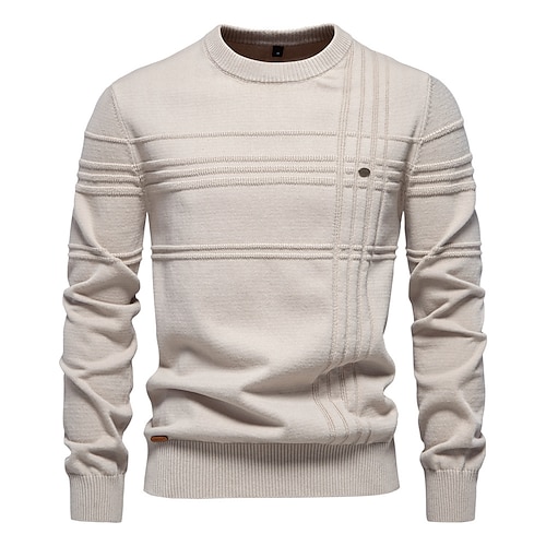 

Mens Crewneck Pullover Sweater Knitted Cotton Stripped Quality Autumn Winter Warm Sweaters for Men