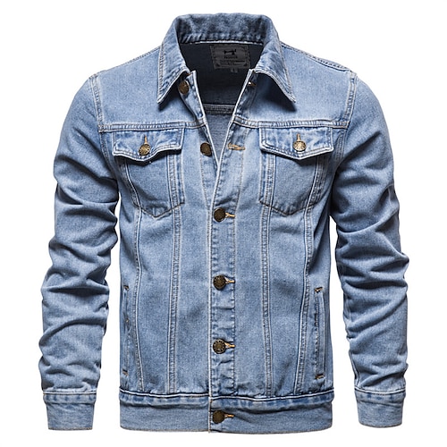 

Men's Jean Jacket Denim Jacket Casual Daily Windbreaker Classic Style Denim Spring & Fall Fall & Winter Solid / Plain Color Casual Lapel Regular Black Dark Blue Light Blue Jacket