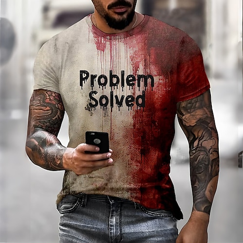 

Blood stains Designer Gothic Men's 3D Print T shirt Tee Party Street Casual T shirt Red Khaki Short Sleeve Crew Neck Shirt Summer Spring Clothing Apparel S M L XL XXL XXXL