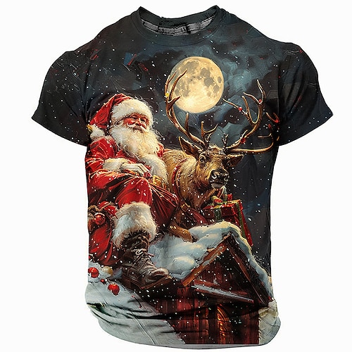 

Christmas Men's Santa Claus 3D T-shirts Santa Claus Deer Fashion Athleisure 3D Print Tee Street Sports Outdoor Black Short Sleeve Crew Neck Summer Spring Clothing Apparel S M L XL XXL XXXL